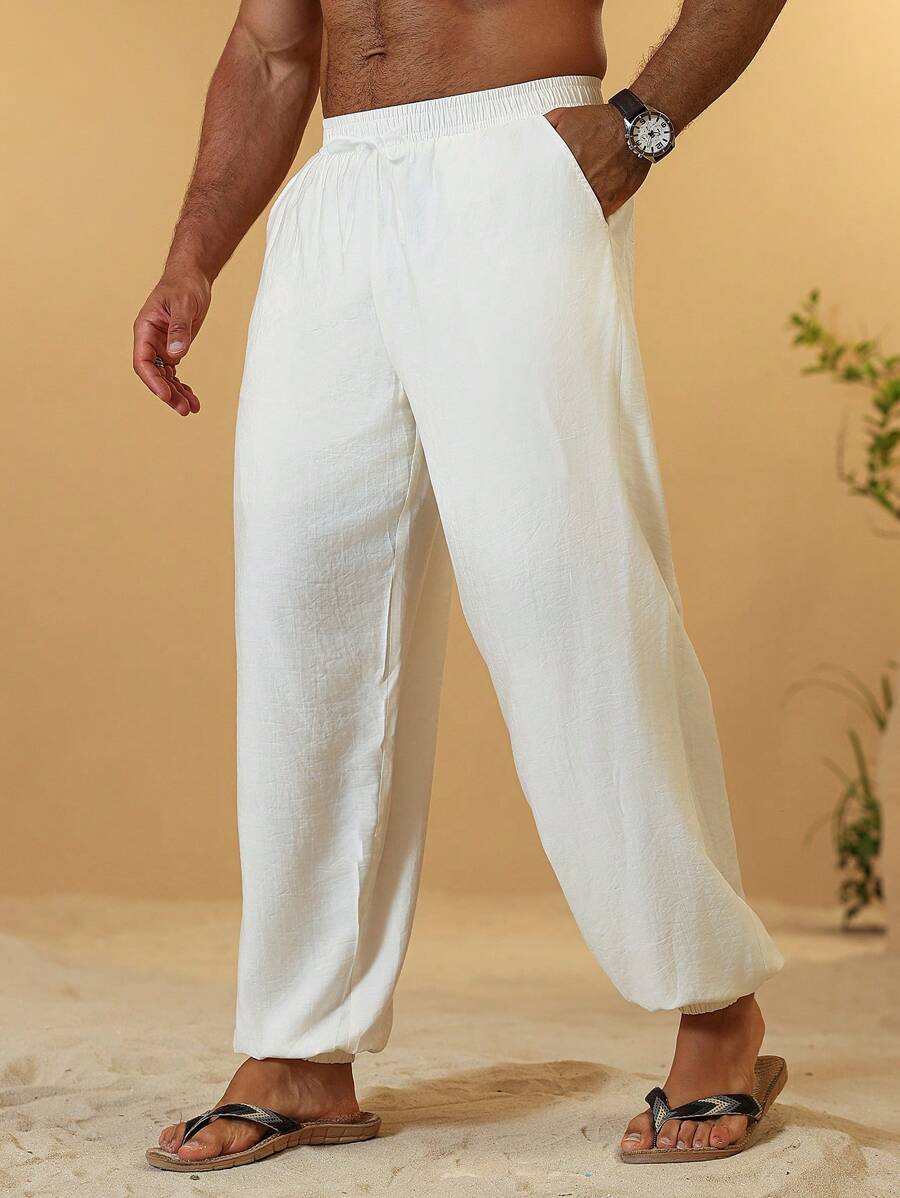 Manfinity RSRT Pantalones casuales para hombres de unicolor con cintura elástica, bolsillos y cordón