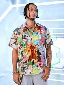 Rick and Morty X SHEIN Men's Cartoon Pattern Casual Short Sleeve Shirt, Summer