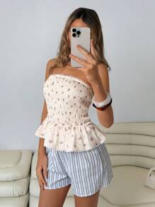 Roylia Women's Casual Romantic Ditsy Floral Ruffle Hem Bandeau Tube Top - Multicolor - View 4