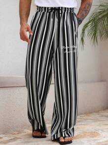 DAZY Men's Striped & Letter Print Pants, Spring & Summer - Multicolor - View 5