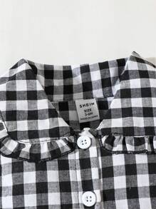 Baby Girls Casual Daily Yellow Plaid Cap Sleeve Comfortable & Versatile Dress, Suitable For Outings Or Home - Black - View 8