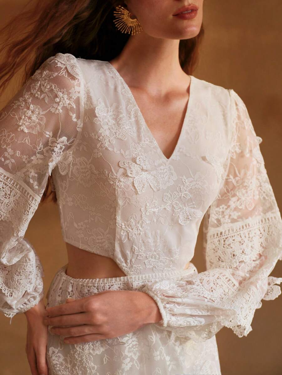 MOTF PREMIUM 镂空刺绣连衣裙 - 白色 - 查看 2