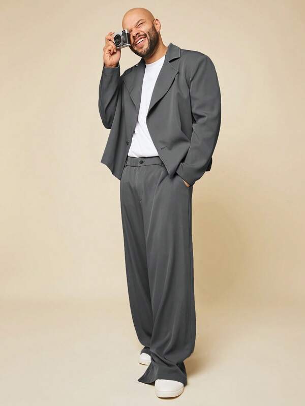 EASEVO Men's Plus Size Woven Single-Breasted Suit Jacket & Pants Set