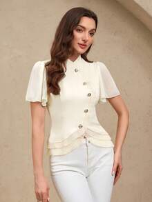 EMERY ROSE Áo cánh trơn màu giản dị cho nữ - Màu be - Xem 5