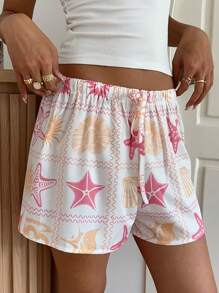 Aloruh Women's Low Waist Short Starfish Printed Shorts, For Spring & Summer Holiday