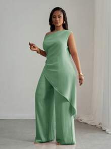 Slaydiva 2025 新款休闲度假风格适合春夏季，杏色百搭生日派对约会日常穿着简约基本通勤性感街头风格女式单肩衬衫 - 时尚不对称下摆纯色长款 T 恤 - 休闲度假和郊游上衣和阔腿裤套装 - 大码/秋季女装/大码夏装/七月四日/七月四日女装/Y2K/街头服饰女装/乡村/海滩/俱乐部/教师/亚麻/街头服饰/欧洲夏季/女士夏季服装/女士时尚服装/女士两件套