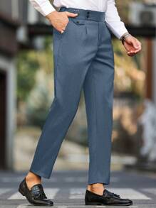 Manfinity Bizformal Men's Solid Color Pleated Front Pocket Straight Leg Casual Pants - Blue - View 3