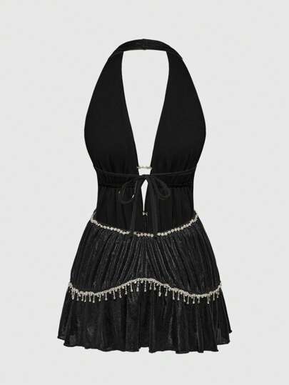 J-Fashion Plus Size Women Reflective Coated Front Split Sequin Decoration Graduation Dress