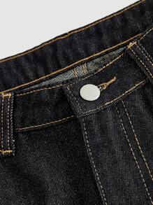 SHEIN MOD Celana Jeans Denim Polos Wanita, Modis dan Cocok untuk Musim Panas - Biru - View 4