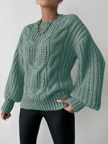 EURMUSE 女款純色燈籠袖毛衣 - 薄荷綠 - 查看 4