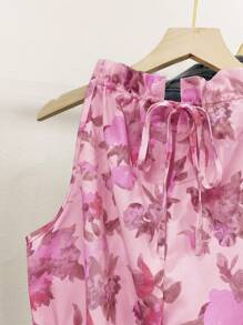 INAWLY 女士花卉印花荷叶边下摆无袖衬衫，适合度假穿着