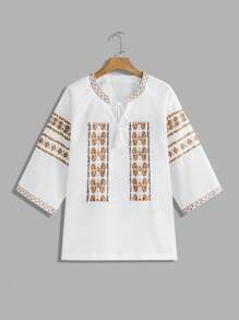 Manfinity VCAY Áo sơ mi nam tay lửng 3/4 in họa tiết, kiểu dáng thường ngày, thích hợp cho mùa hè. - trắng - Xem 2