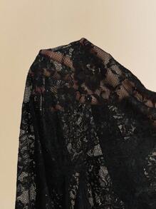 SHEIN BAE Body in pizzo nero da donna, body sgambato con scollo profondo, sexy e trasparente, adatto per concerti, festival musicali, estate - nero - Visualizzare 7