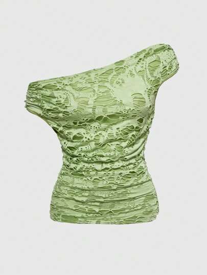 Fairycore Women's Solid Color Ruched Forest Cutout Off Shoulder T-Shirt