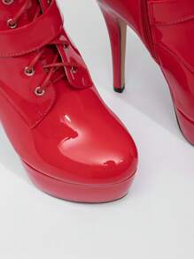 CUCCOO LuxiPop Women's Red High Heel Platform Lace-Up Mid-Calf Boots, Sexy & Fashionable For Nightclub, Halloween, Christmas, Party Outfits - Red - View 6