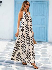 Vivid Eden 女式宽松无袖海滩印花 A 字中长连衣裙 - 彩色 - 查看 4