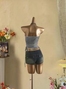 Attitoon Top con bandeau con cordón y fruncidos para mujer