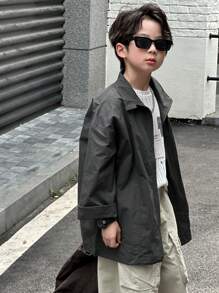 Dazy Kids 青少年男童纯色拉链休闲宽松长袖夹克