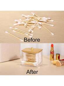 SHEIN 1 pièce/3 pièces, 7/10 oz Ensemble de bocaux de rangement en plastique transparent pour Apothicaire pour les pompons de maquillage, les tampons ronds, la soie dentaire et plus, convient pour le rangement de la salle de bain, boîte de rangement de maquillage de table de maquillage avec couvercle en bois