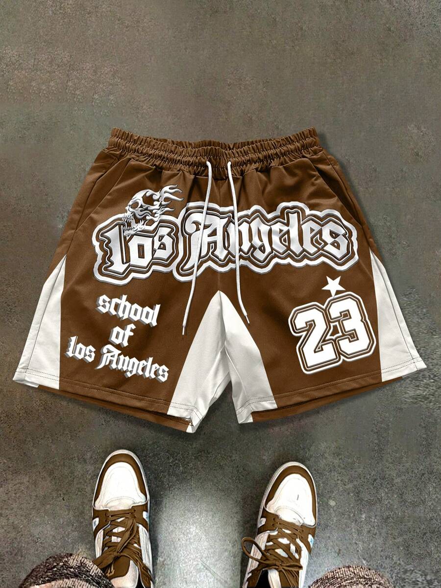 Manfinity EMRG 男士字母印花抽绳腰袋休闲百搭短裤 - 彩色 - 查看 1