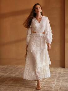 MOTF PREMIUM 镂空刺绣连衣裙 - 白色 - 查看 5