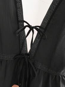 INAWLY Nuevo top sin mangas de verano con corte en "V" profundo, adorno de encaje y estampado floral, efecto estilizante - Negro - Ver 5