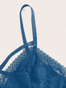 ROMWE Goth Áo hai dây ren đen cổ chữ V ôm vừa vặn cho nữ Áo thun họa tiết dành cho nữ - Màu xanh lam - Xem 2