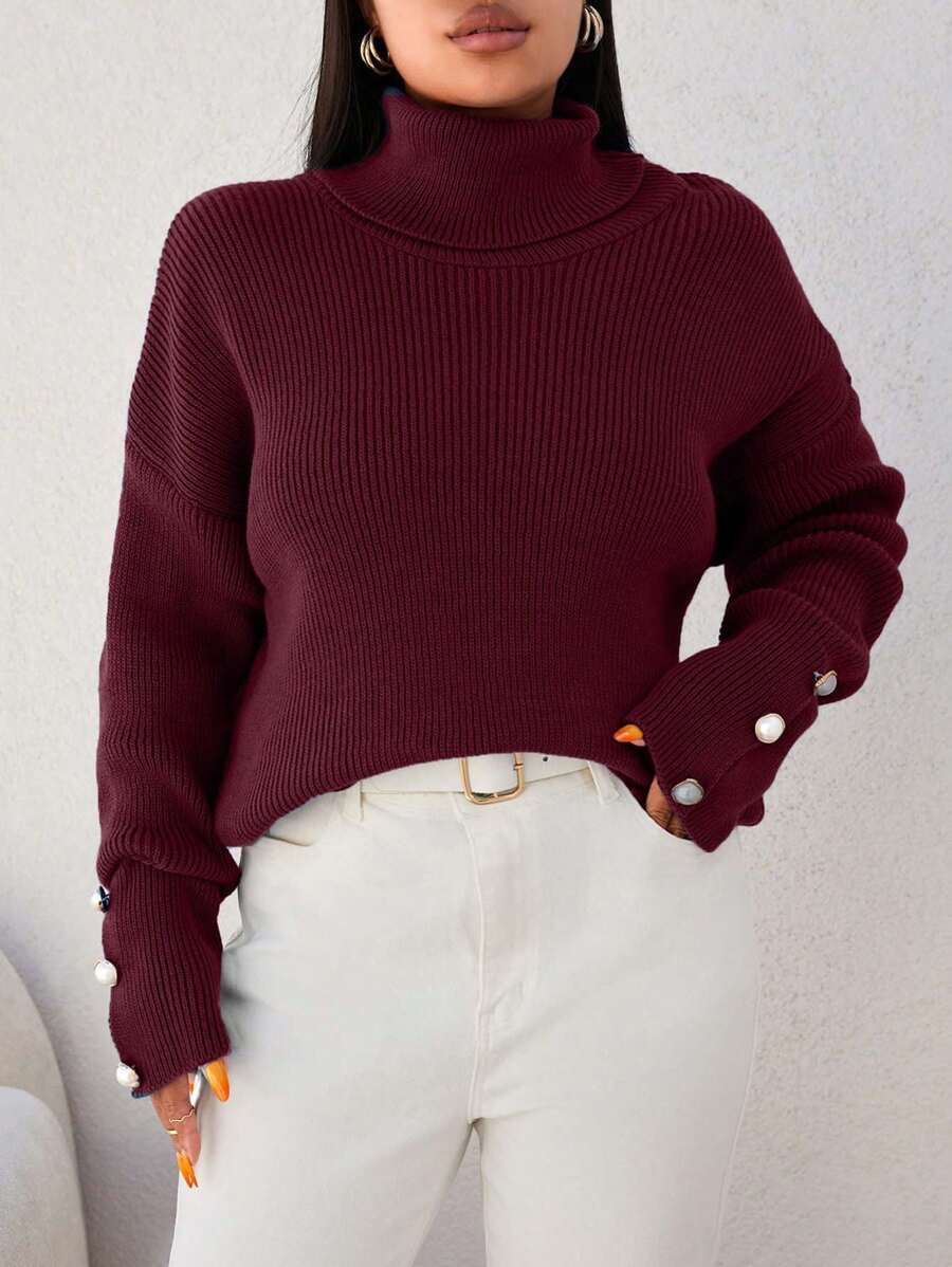 EURMUSE Maglione oversize di colore unito, alla moda per l'estate - Bordò - Visualizzare 1