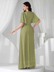 高端晚礼服舞会礼服，带亮片和仿珍珠领，精致淑女优雅奢华礼服 - 草綠色 - 查看 2