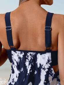 Swim Lushoire Spring/Summer Popular Black & White Ombre Printed Adjustable Spaghetti Strap Beach Vacation Bikini 2 Pieces Set