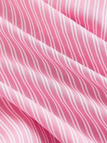 SHEIN MOD 条纹领短袖衬衫，腰部有褶饰，下摆不对称，适合办公室穿着 - 粉色 - 查看 4