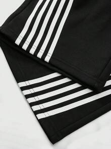 ROMWE MEN Paul Frank X ROMWE Men KPOP Cartoon Pattern Pants, American Street Style Design, Striped Waistband Patchwork Print Sweatpants, Fall - Black - View 4