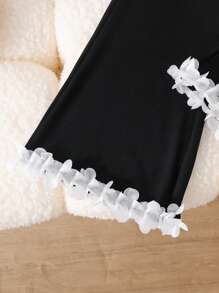 Elladie kids Young Girl Fashionable Ruffled Edge Bow Decor Camisole Dress & Bell Bottoms Outfit Set - Black - View 4