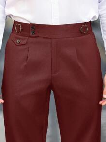 Manfinity Bizformal 男士纯色休闲商务修身锥形西装裤 - 棕色 - 查看 2