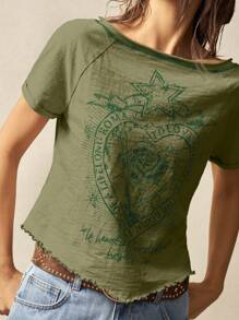 Bohemela 纯色针织船领短袖修身水洗女式T恤