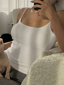 DAZY Women's Basic Solid Color Spaghetti Strap Tank Top - White - View 4