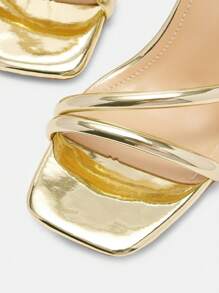 CUCCOO CURVES Plus Size Women Fashion Gold Strap Classic Comfortable Ankle Strap High Heel Sandals For Christmas - Gold - View 7