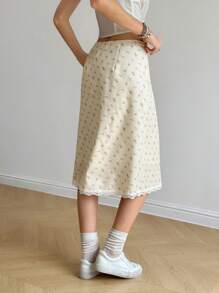 Jouncy 女式撞色蕾丝休闲A字夏季法式碎花半身裙 - 黃色 - 查看 1