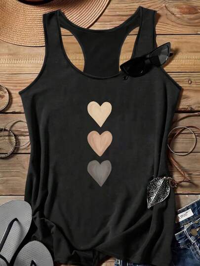 SHEIN LUNE Casual Minimalist Heart Print Plus Size Camisole For Summer