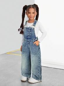 SHEIN Salopette di jeans larghe e morbide con tasche per giovani ragazze