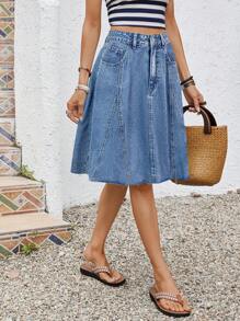 EMERY ROSE Women's Denim A-Line Skirt, Relaxed Style, Vacation Blue - Medium Wash - View 3