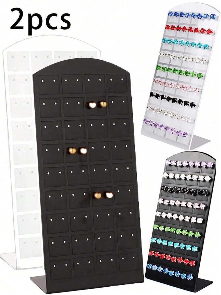 SHEIN 2 件 72 孔耳环收纳盒，耳环展示架，耳环架可容纳 36 对，耳环挂钩耳环展示收纳架用于珠宝展示 - 彩色 - 查看 1
