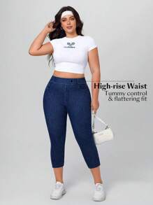 Flexra Quần Jeans Denim Mùa Hè Ôm Vừa Cho Nữ Cỡ Lớn - Rửa tối - Xem 6