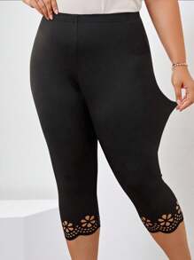 Chikora 大尺碼女式黑色鏤空緊身緊身褲 - 黑色 - 查看 1