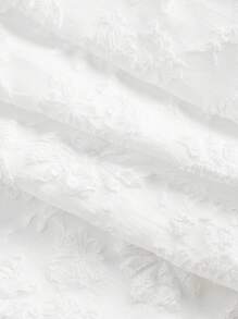 SHEIN MOD Plus Size New Textured Floral Woven Fabric Short Sleeve Round Neck Asymmetric Back Gathered Detail Fashion Young Fitting Office & Casual Slim Waist Elegant Midi Length Dress,Summer Dresses For Women White Midi Dress White Dress White Sundress Bridal Shower Dress White Church Dress White Dress For Wedding,Wedding Guest Dress Women - White - View 4