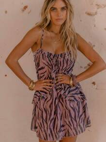 Aralina 夏季冬季荷叶边动物印花性感粉色网眼迷你连衣裙 - 粉色 - 查看 8