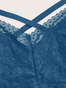 ROMWE Goth Áo hai dây ren đen cổ chữ V ôm vừa vặn cho nữ Áo thun họa tiết dành cho nữ - Màu xanh lam - Xem 4