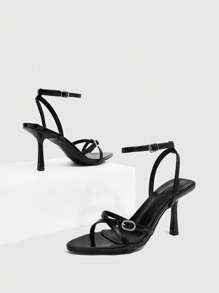 CUCCOO SZL 女士高跟凉鞋，尖头带扣露趾凉鞋，性感电镀交叉带高跟凉鞋