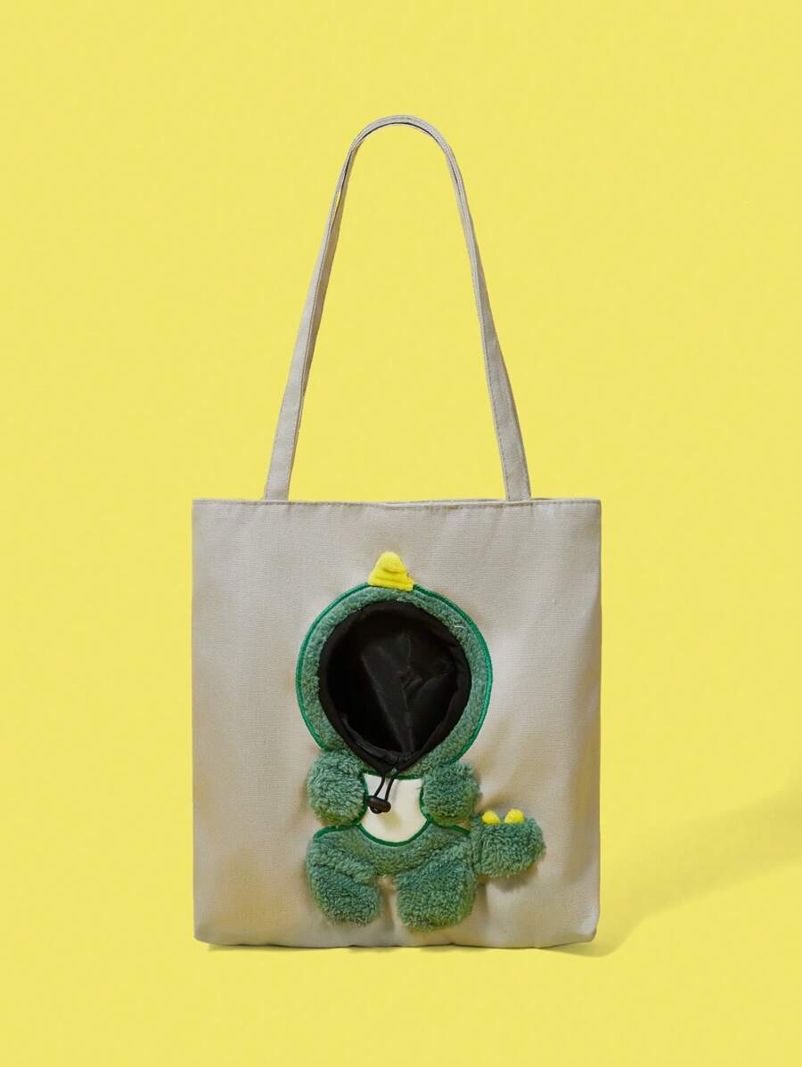 PETSIN Cute Casual Funny Pets Outdoor Shoulder Bag, Cartoon Cat/Dog/Green Dinosaur Pattern, Grey Background - Multicolor - View 1