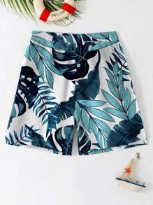 Shorts de baño casuales y minimalistas con estampado de hojas para niños adolescentes, adecuados para el verano